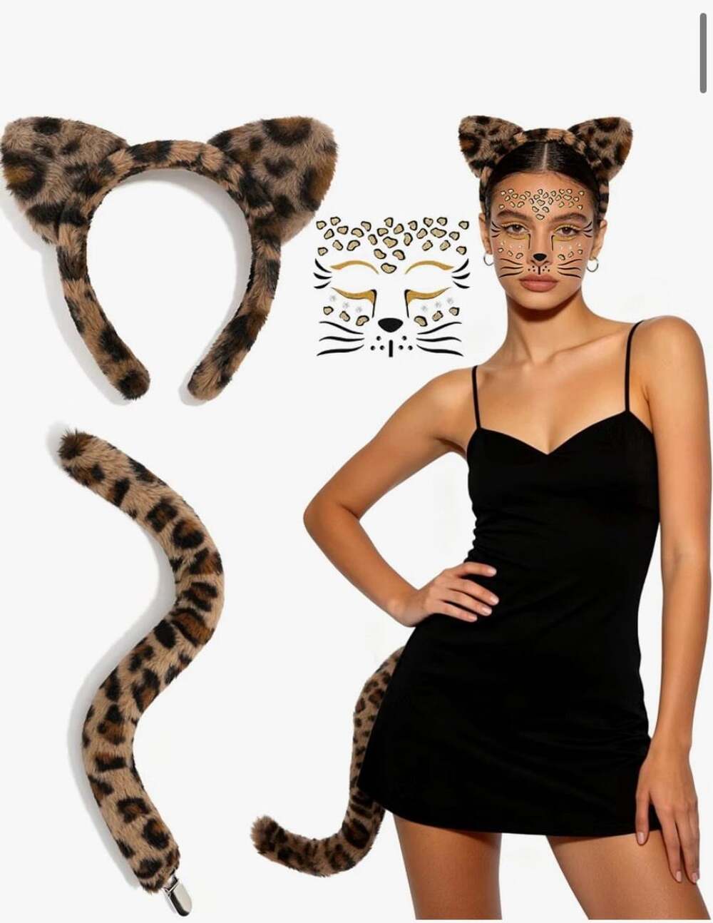 Leopard Costume Accessories Set Plush Ears Headband & Tail